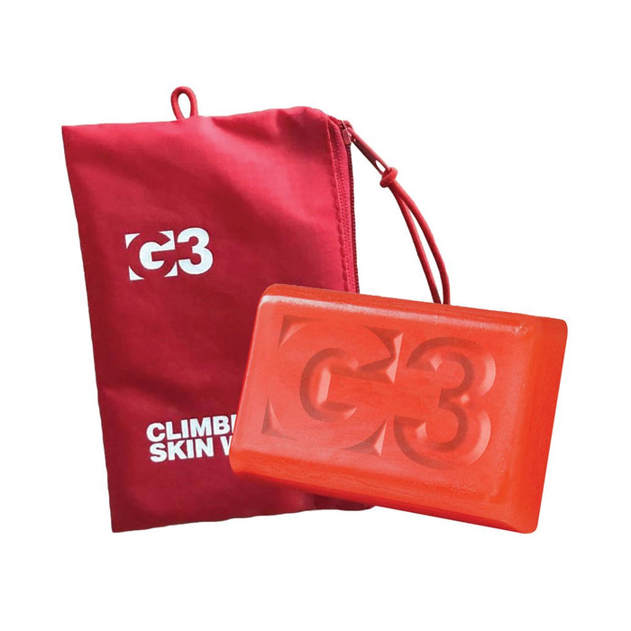 G3 climbing skin rub on wax with reusable cover in all red. 