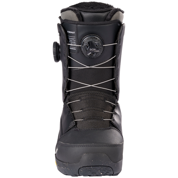 K2 Format Women's Snowboard Boots - 2023 - all black with white boa lacing - front view 