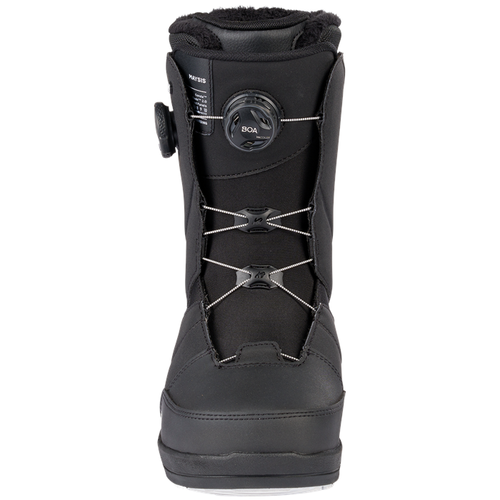 K2 Maysis Men's Snowboard Boots - 2023- all black - front view with white boa lacing 