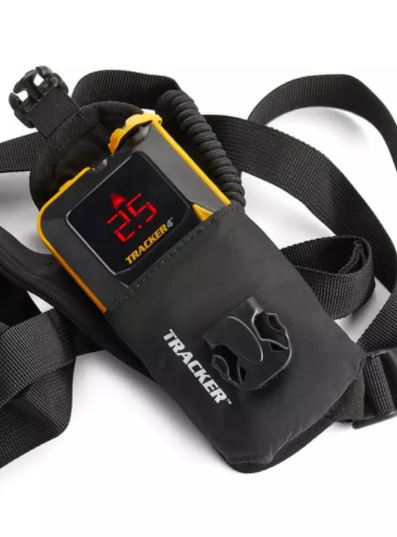 BCA Tracker 4 Avalanche Transceiver. Black / Yellow. Shown in holding pouch