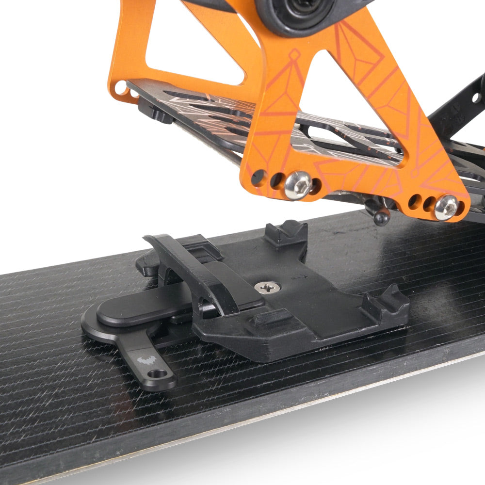 Spark R&D T1 Step Locker - on splitboard with heel of binding coming down on it form the side