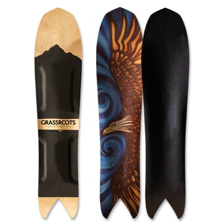 Grassroots Stealth 145cm swallow tail powder surfer for surfing powder - eagle base graphic