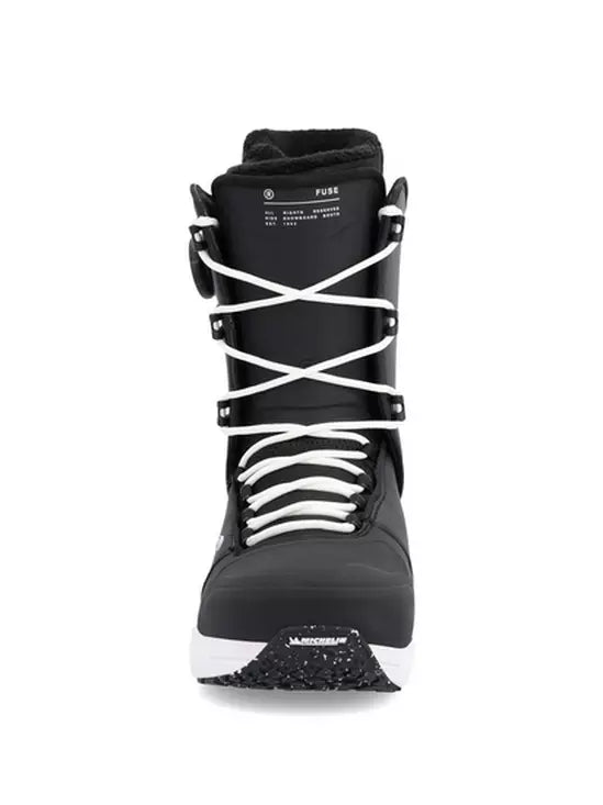 Ride Fuse 2023 Mens Snowboard Boots - black boots, white outsole, black sole, front profile