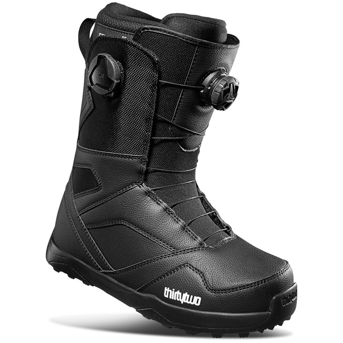 Thirtywo STW Double BOA snowboard boots all black with small white thirtytwo logo on outside of toe area